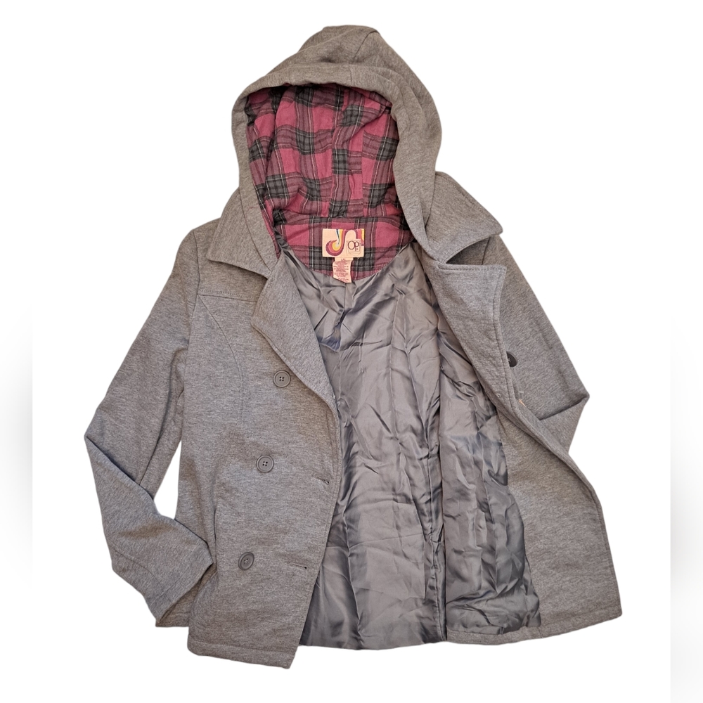 Op grey lined double-breasted soft peacoat